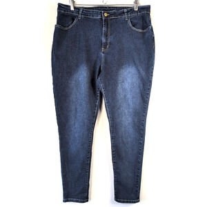 Shein Women's Plus Size 3XL Blue Skinny Distressed Dark Wash Cotton Blend Jeans